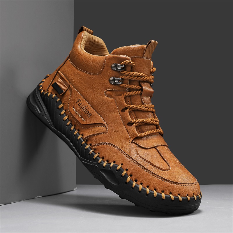 (⏰Limited-Time 70% Discount Promotion) Men's Versatile Casual Handmade Boots - Waterproof, Slip-Resistant, Puncture-Resistant, Fireproof, Arch Support, Wide Toe, Shock Absorption, Outdoor Genuine Leather Boots