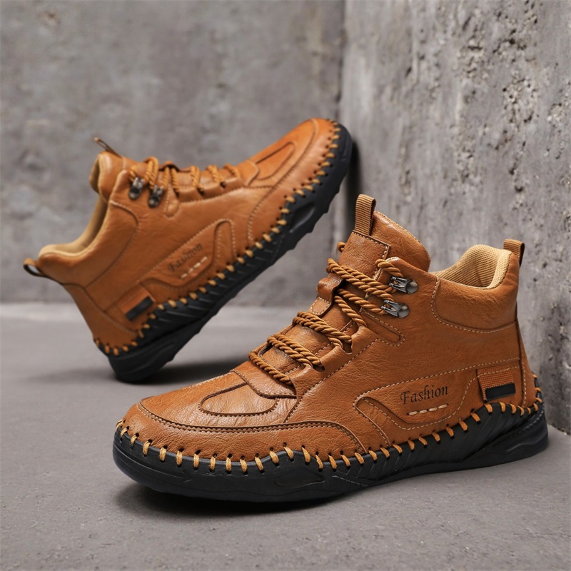 (⏰Limited-Time 70% Discount Promotion) Men's Versatile Casual Handmade Boots - Waterproof, Slip-Resistant, Puncture-Resistant, Fireproof, Arch Support, Wide Toe, Shock Absorption, Outdoor Genuine Leather Boots
