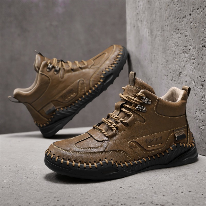 (⏰Limited-Time 70% Discount Promotion) Men's Versatile Casual Handmade Boots - Waterproof, Slip-Resistant, Puncture-Resistant, Fireproof, Arch Support, Wide Toe, Shock Absorption, Outdoor Genuine Leather Boots