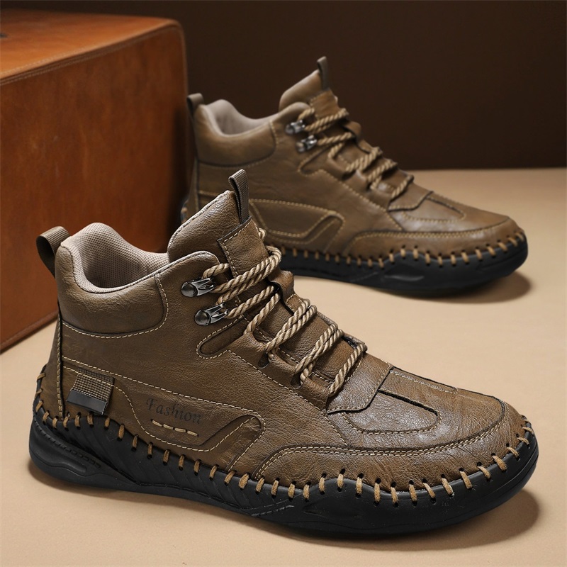 (⏰Limited-Time 70% Discount Promotion) Men's Versatile Casual Handmade Boots - Waterproof, Slip-Resistant, Puncture-Resistant, Fireproof, Arch Support, Wide Toe, Shock Absorption, Outdoor Genuine Leather Boots