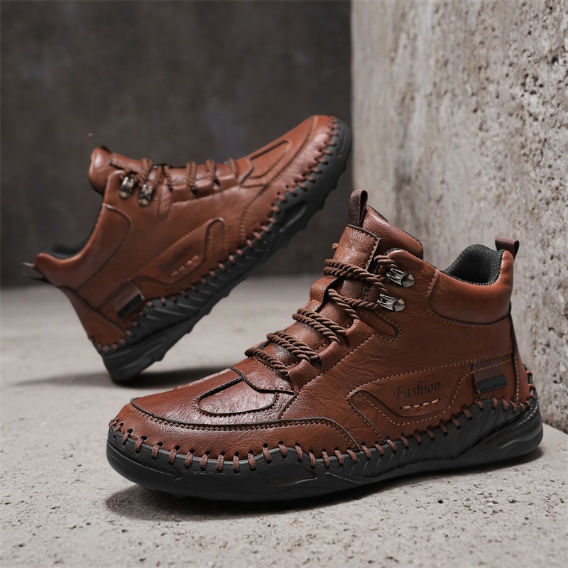 (⏰Limited-Time 70% Discount Promotion) Men's Versatile Casual Handmade Boots - Waterproof, Slip-Resistant, Puncture-Resistant, Fireproof, Arch Support, Wide Toe, Shock Absorption, Outdoor Genuine Leather Boots