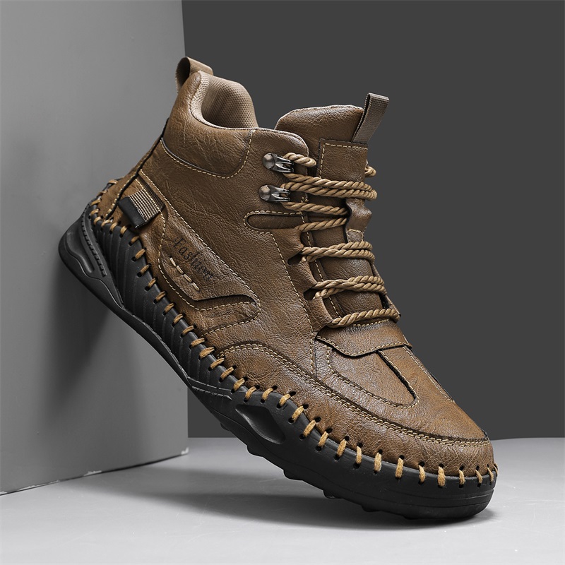 (⏰Limited-Time 70% Discount Promotion) Men's Versatile Casual Handmade Boots - Waterproof, Slip-Resistant, Puncture-Resistant, Fireproof, Arch Support, Wide Toe, Shock Absorption, Outdoor Genuine Leather Boots
