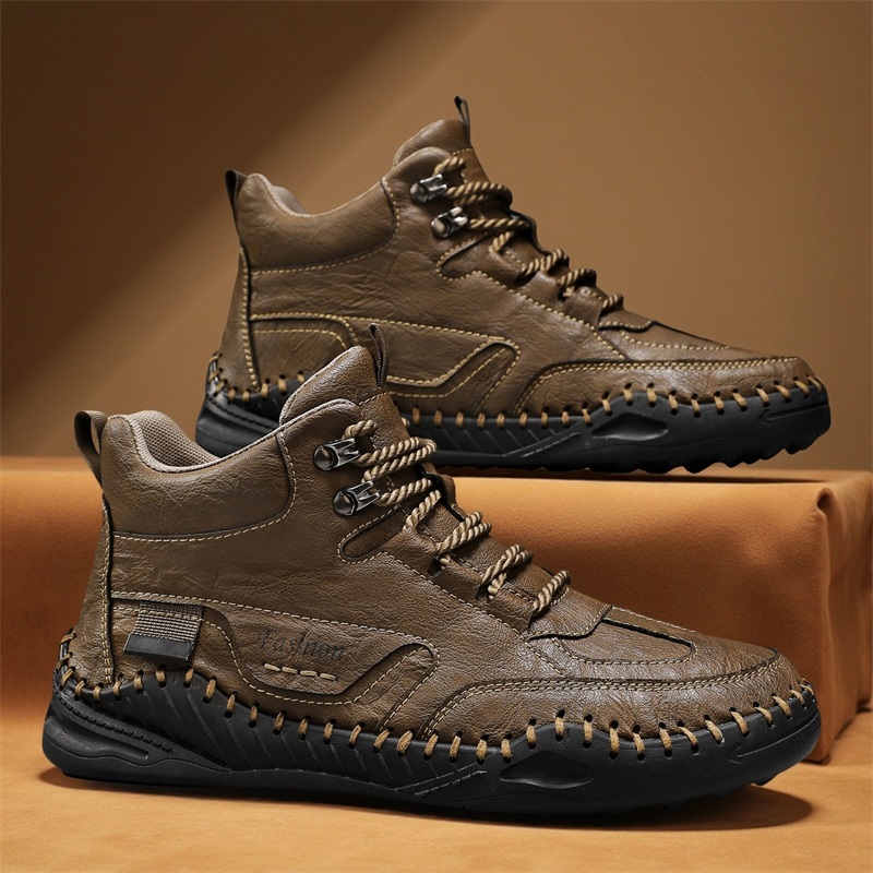 (⏰Limited-Time 70% Discount Promotion) Men's Versatile Casual Handmade Boots - Waterproof, Slip-Resistant, Puncture-Resistant, Fireproof, Arch Support, Wide Toe, Shock Absorption, Outdoor Genuine Leather Boots