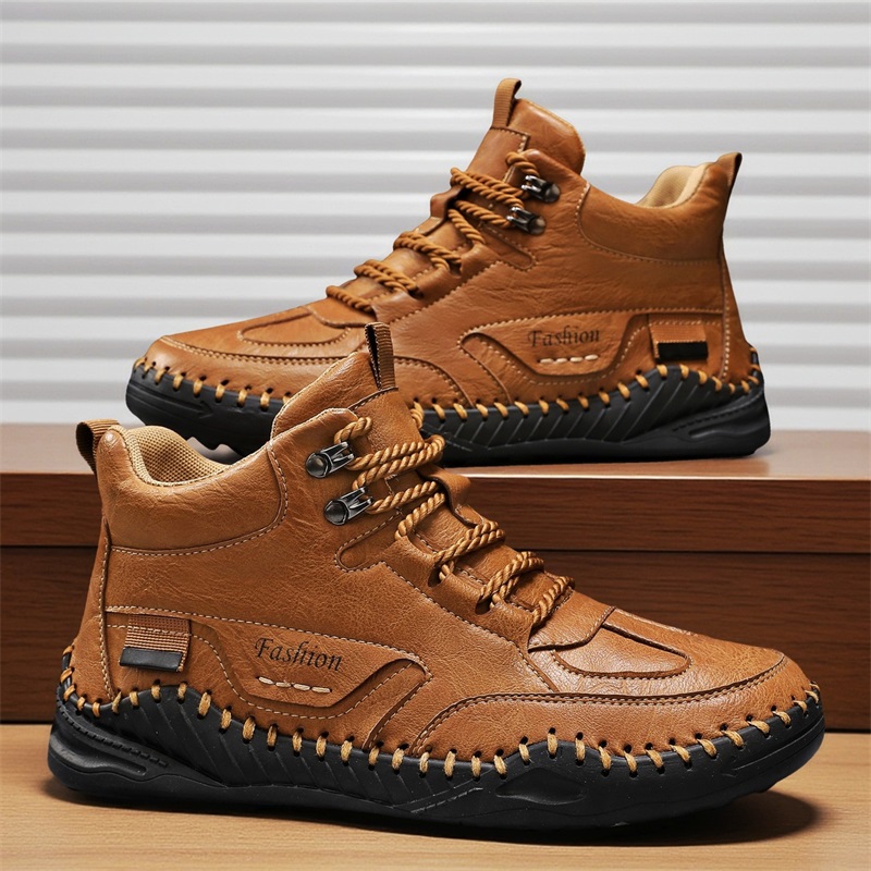 (⏰Limited-Time 70% Discount Promotion) Men's Versatile Casual Handmade Boots - Waterproof, Slip-Resistant, Puncture-Resistant, Fireproof, Arch Support, Wide Toe, Shock Absorption, Outdoor Genuine Leather Boots