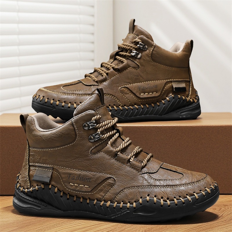 (⏰Limited-Time 70% Discount Promotion) Men's Versatile Casual Handmade Boots - Waterproof, Slip-Resistant, Puncture-Resistant, Fireproof, Arch Support, Wide Toe, Shock Absorption, Outdoor Genuine Leather Boots