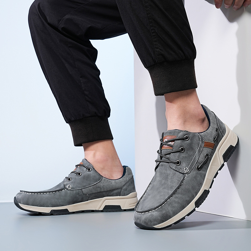 ⏰Limited Time 60% OFF🛒 Men's Comfortable Lace-Up Walking Shoes – Washed Denim-Style Leather With Arch Support, Heel Pain Relief & All-Day Comfort for Casual Daily Wear