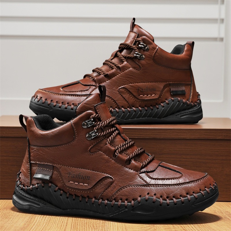 (⏰Limited-Time 70% Discount Promotion) Men's Versatile Casual Handmade Boots - Waterproof, Slip-Resistant, Puncture-Resistant, Fireproof, Arch Support, Wide Toe, Shock Absorption, Outdoor Genuine Leather Boots