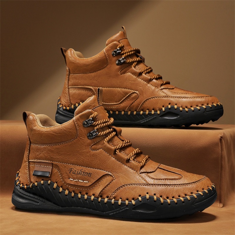 (⏰Limited-Time 70% Discount Promotion) Men's Versatile Casual Handmade Boots - Waterproof, Slip-Resistant, Puncture-Resistant, Fireproof, Arch Support, Wide Toe, Shock Absorption, Outdoor Genuine Leather Boots