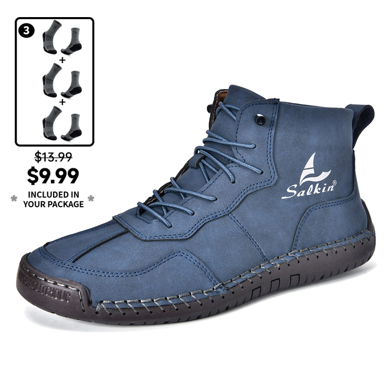 (⏰Limited Time Sale 70% OFF) Men's Orthopedic Comfortable Handmade Leather Boots - Waterproof, Non-Slip, Arch Support, Wide Toe, Shock-Absorbing, Outdoor Leather Boots