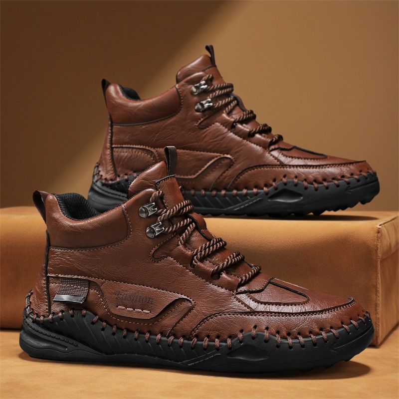 (⏰Limited-Time 70% Discount Promotion) Men's Versatile Casual Handmade Boots - Waterproof, Slip-Resistant, Puncture-Resistant, Fireproof, Arch Support, Wide Toe, Shock Absorption, Outdoor Genuine Leather Boots