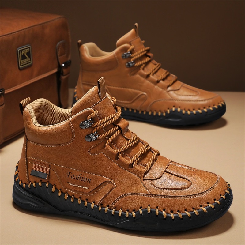 (⏰Limited-Time 70% Discount Promotion) Men's Versatile Casual Handmade Boots - Waterproof, Slip-Resistant, Puncture-Resistant, Fireproof, Arch Support, Wide Toe, Shock Absorption, Outdoor Genuine Leather Boots