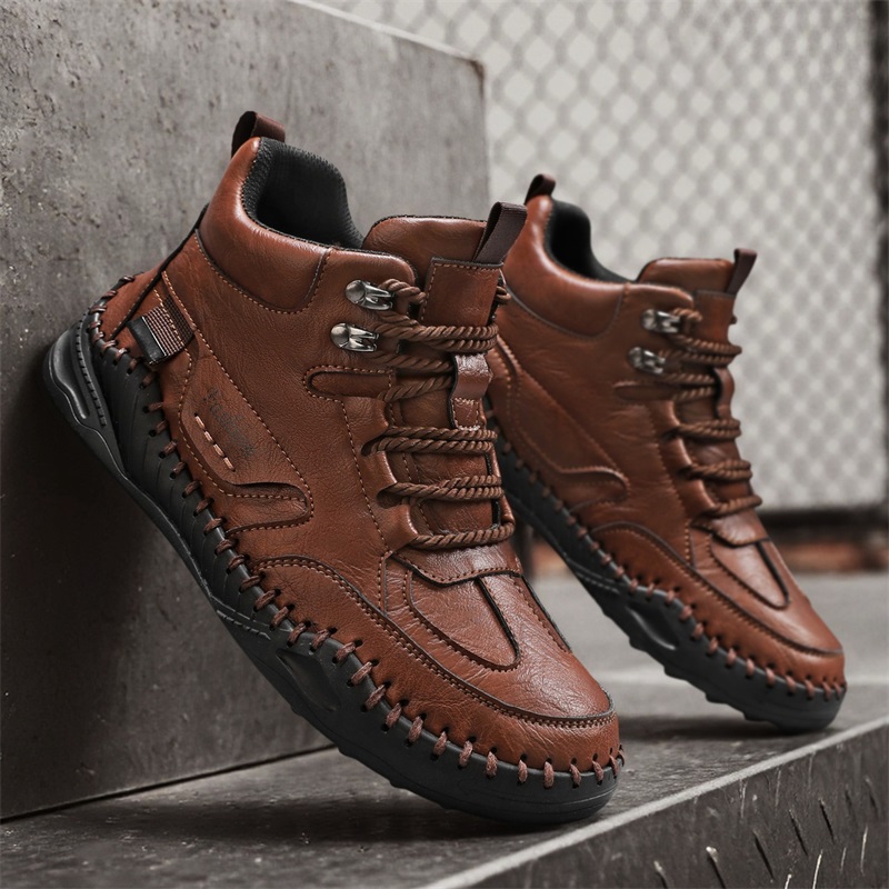 (⏰Limited-Time 70% Discount Promotion) Men's Versatile Casual Handmade Boots - Waterproof, Slip-Resistant, Puncture-Resistant, Fireproof, Arch Support, Wide Toe, Shock Absorption, Outdoor Genuine Leather Boots