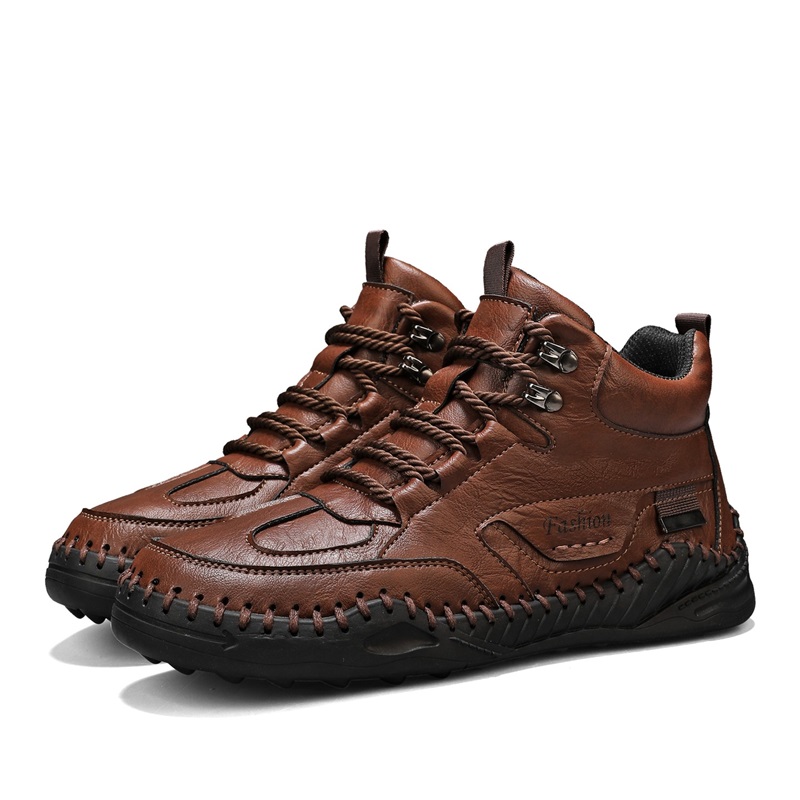 (⏰Limited-Time 70% Discount Promotion) Men's Versatile Casual Handmade Boots - Waterproof, Slip-Resistant, Puncture-Resistant, Fireproof, Arch Support, Wide Toe, Shock Absorption, Outdoor Genuine Leather Boots