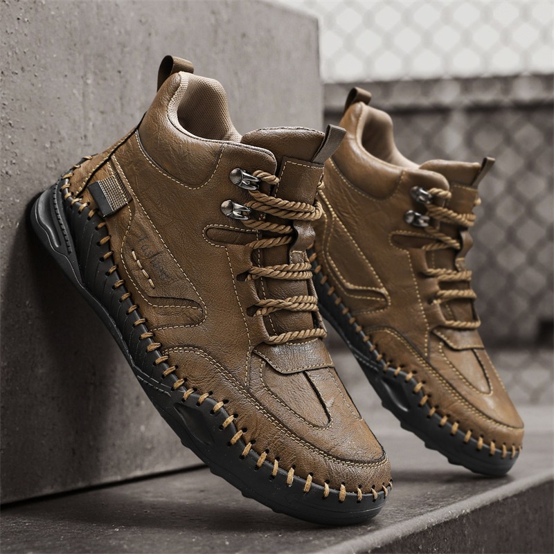 (⏰Limited-Time 70% Discount Promotion) Men's Versatile Casual Handmade Boots - Waterproof, Slip-Resistant, Puncture-Resistant, Fireproof, Arch Support, Wide Toe, Shock Absorption, Outdoor Genuine Leather Boots