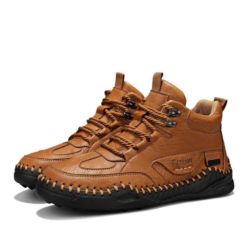 (⏰Limited-Time 70% Discount Promotion) Men's Versatile Casual Handmade Boots - Waterproof, Slip-Resistant, Puncture-Resistant, Fireproof, Arch Support, Wide Toe, Shock Absorption, Outdoor Genuine Leather Boots