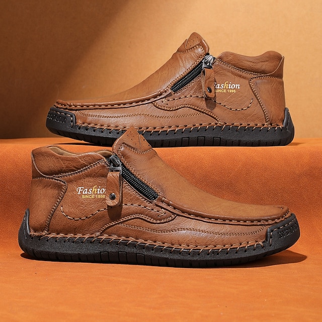 (🔥LAST DAY - 70% OFF⏰️)Men's Brown Casual Ankle Boots Side Zipper Slip On Comfort Shoes Classic Outdoor Style for Mature Men Daily Wear Walking Travel and Weekend Outfits