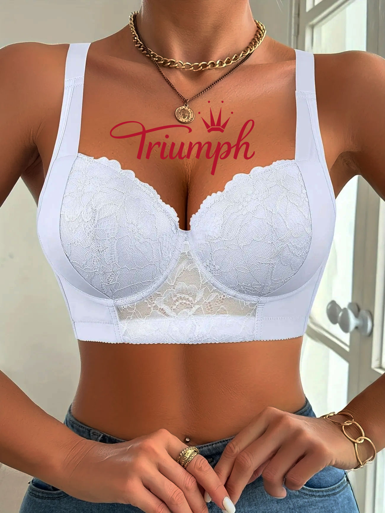 Triumph®👑4-częściowy✨✨70% zniżki💝na wygodny biustonosz z haftem w kwiaty w dużych rozmiarach [65A-120H]