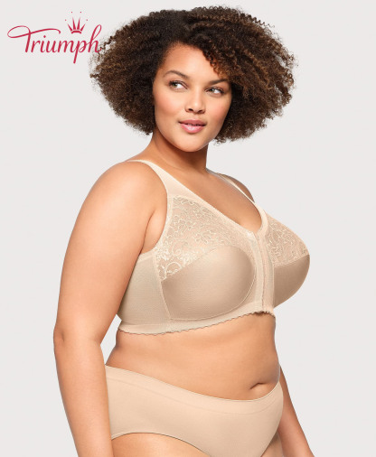 Triumph - (4 sztuki) 💎💎💎 Biustonosz z oddychającej koronki w kwiaty zapinany z przodu na guziki, wysokiej jakości