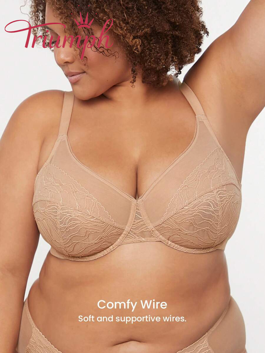 Triumph - 4 szt. 🤎 Seksowna bielizna, swobodny, krągły, pełny, niepodszyty koronkowy biustonosz