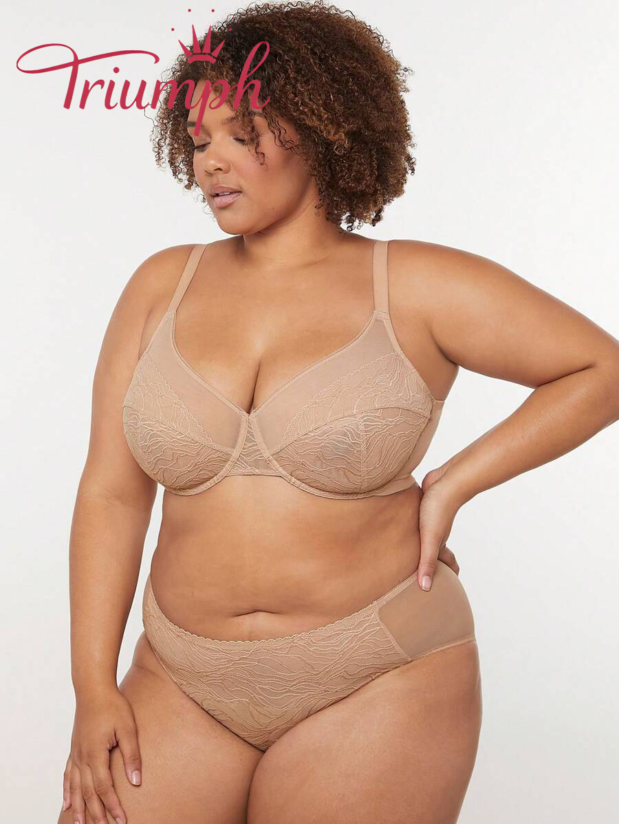 Triumph - 4 szt. 🤎 Seksowna bielizna, swobodny, krągły, pełny, niepodszyty koronkowy biustonosz