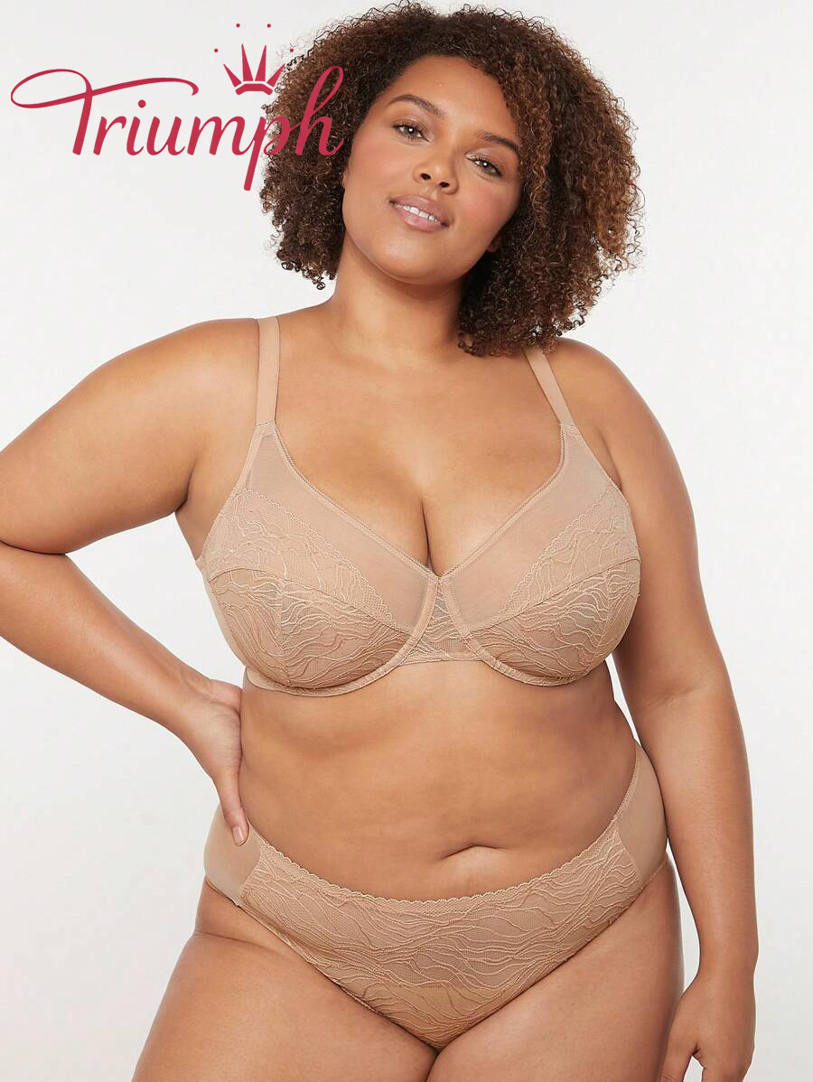 Triumph - 4 szt. 🤎 Seksowna bielizna, swobodny, krągły, pełny, niepodszyty koronkowy biustonosz