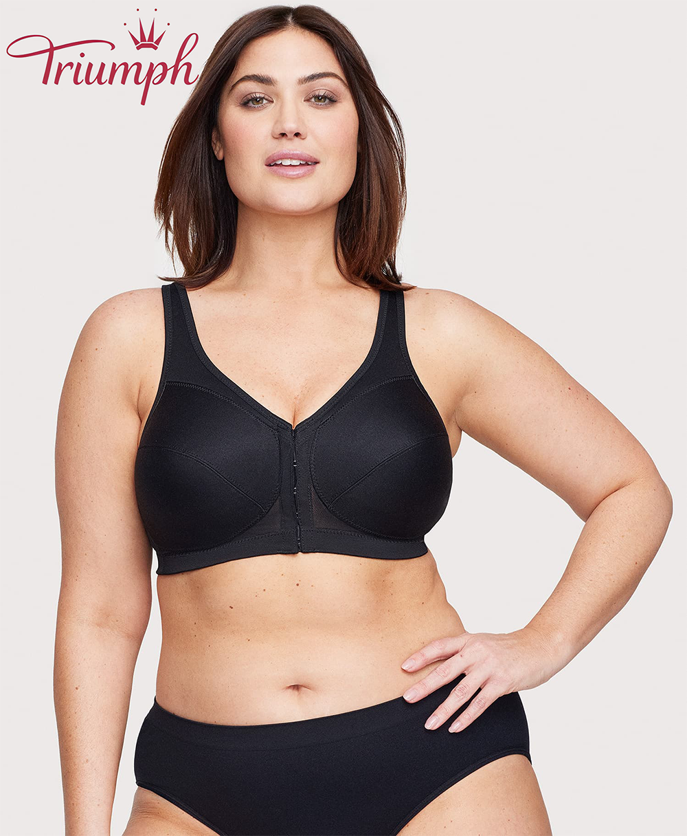 Triumph - (4 sztuki) 💎 Biustonosz z oddychającej koronki w kwiaty zapinany z przodu na guziki, wysokiej jakości