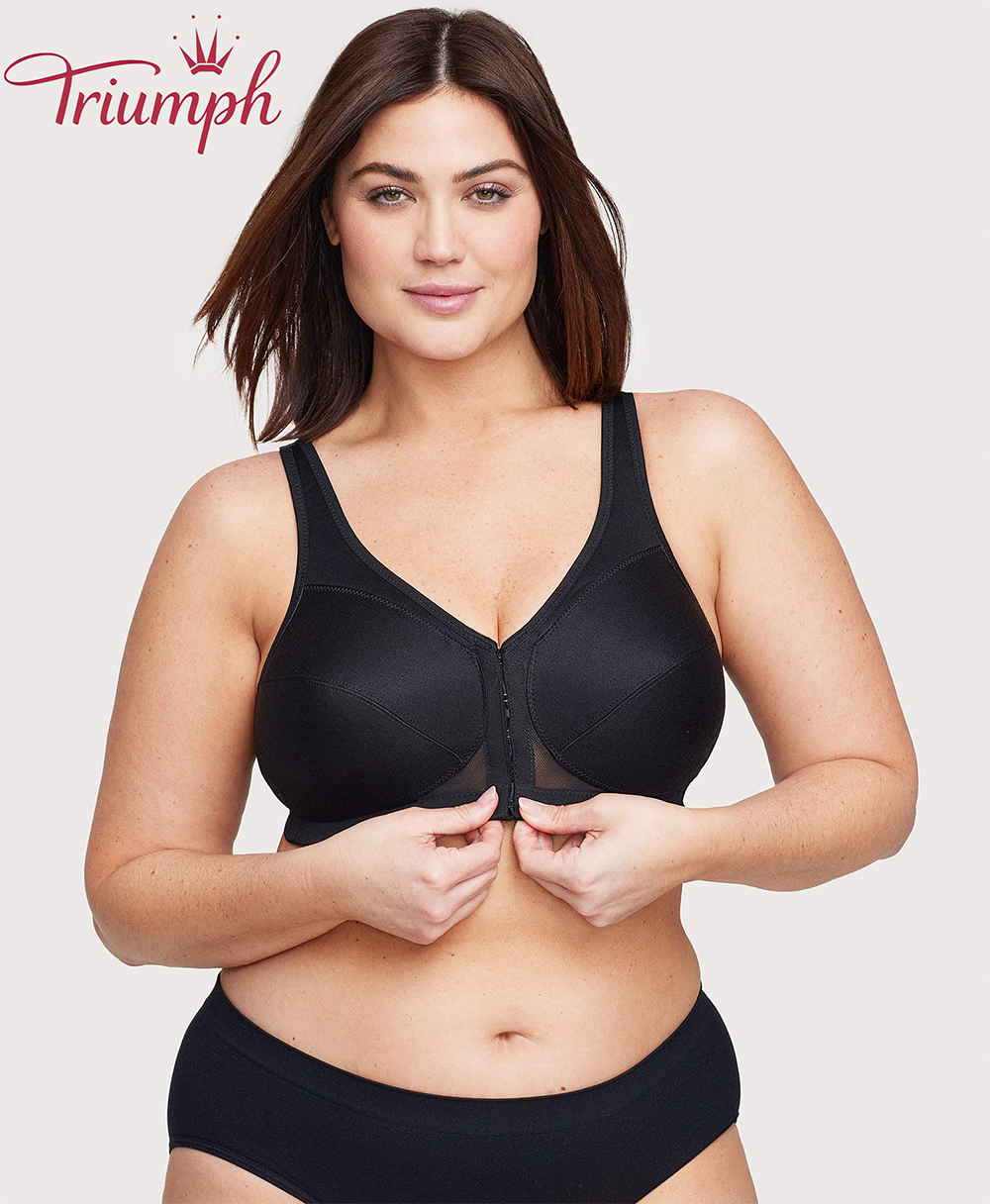 Triumph - (4 sztuki) 💎 Biustonosz z oddychającej koronki w kwiaty zapinany z przodu na guziki, wysokiej jakości