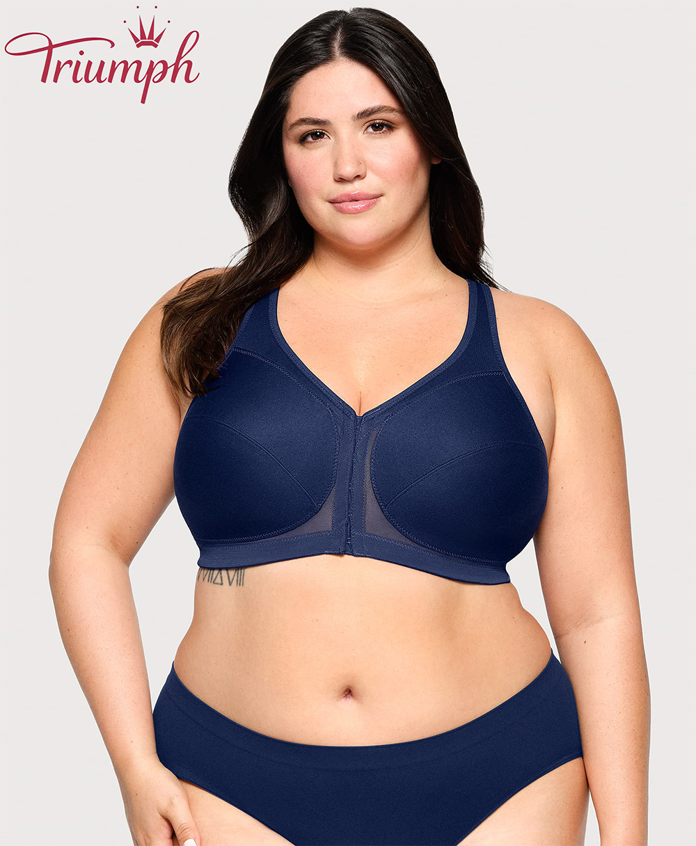 Triumph - (4 sztuki) 💎 Biustonosz z oddychającej koronki w kwiaty zapinany z przodu na guziki, wysokiej jakości