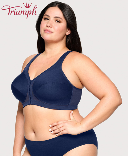 Triumph - (4 sztuki) 💎 Biustonosz z oddychającej koronki w kwiaty zapinany z przodu na guziki, wysokiej jakości