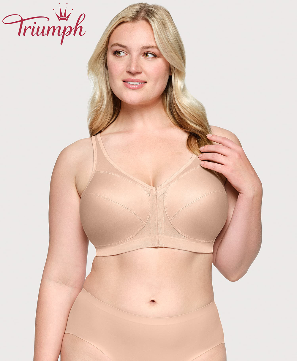 Triumph - (4 sztuki) 💎 Biustonosz z oddychającej koronki w kwiaty zapinany z przodu na guziki, wysokiej jakości