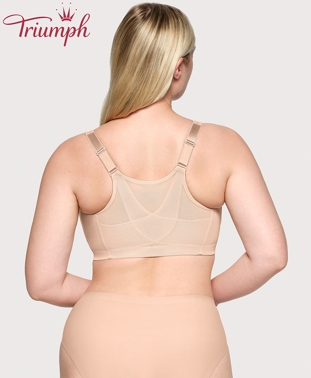 Triumph - (4 sztuki) 💎 Biustonosz z oddychającej koronki w kwiaty zapinany z przodu na guziki, wysokiej jakości