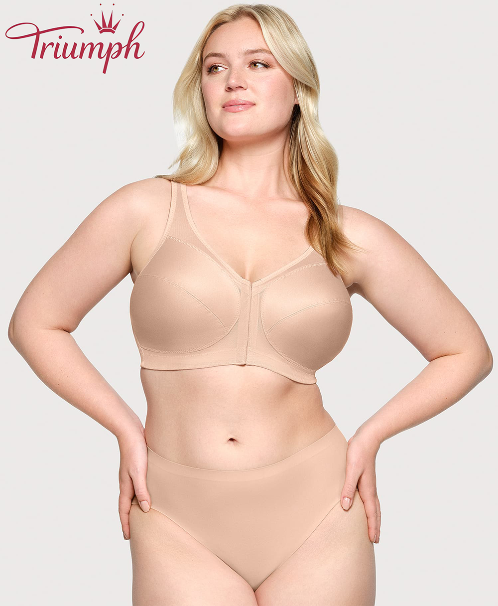 Triumph - (4 sztuki) 💎 Biustonosz z oddychającej koronki w kwiaty zapinany z przodu na guziki, wysokiej jakości