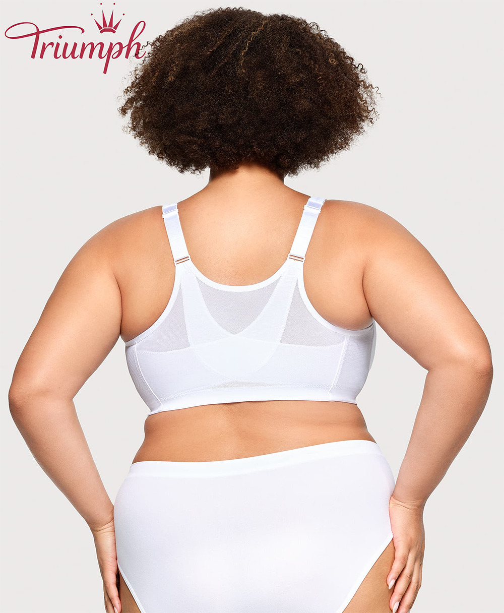 Triumph - (4 sztuki) 💎 Biustonosz z oddychającej koronki w kwiaty zapinany z przodu na guziki, wysokiej jakości