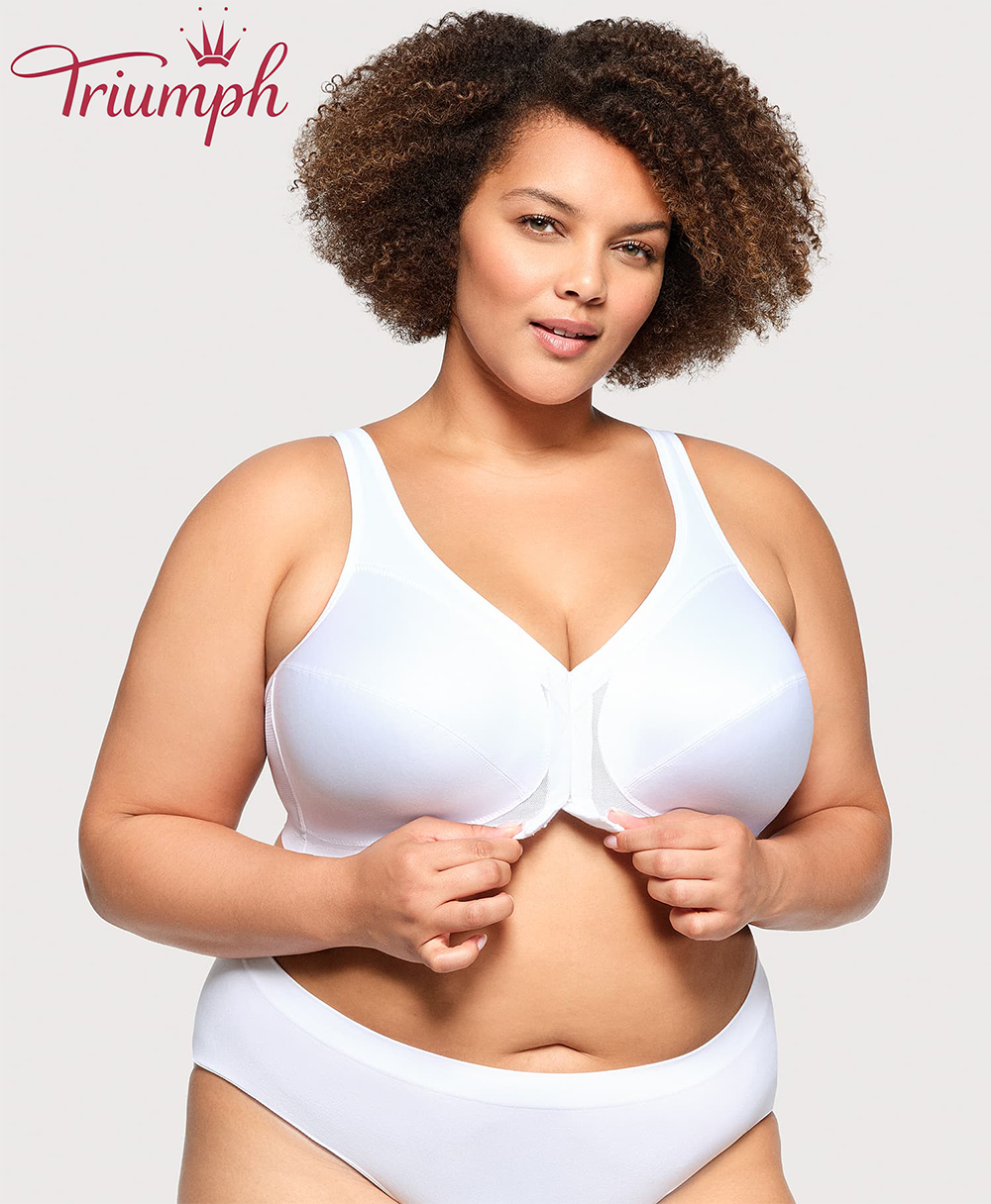 Triumph - (4 sztuki) 💎 Biustonosz z oddychającej koronki w kwiaty zapinany z przodu na guziki, wysokiej jakości