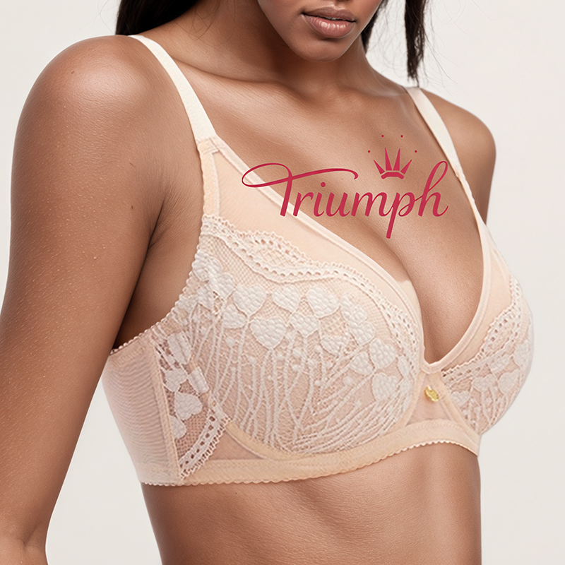 Triumph – 4 sztuki 🌷 Letni, bezszwowy, ultracienki, koronkowy biustonosz w dużym rozmiarze, seksowny