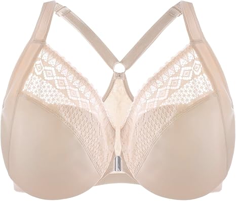 Triumph-4 sztuki ✨Biustonosz Racerback z Zapięciem z Przodu dla Kobiet w Dużych Rozmiarach – Pełne Pokrycie, Koronkowe Wykończenie