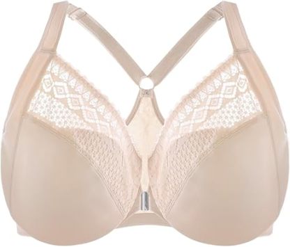 Triumph-4 sztuki ✨Biustonosz Racerback z Zapięciem z Przodu dla Kobiet w Dużych Rozmiarach – Pełne Pokrycie, Koronkowe Wykończenie