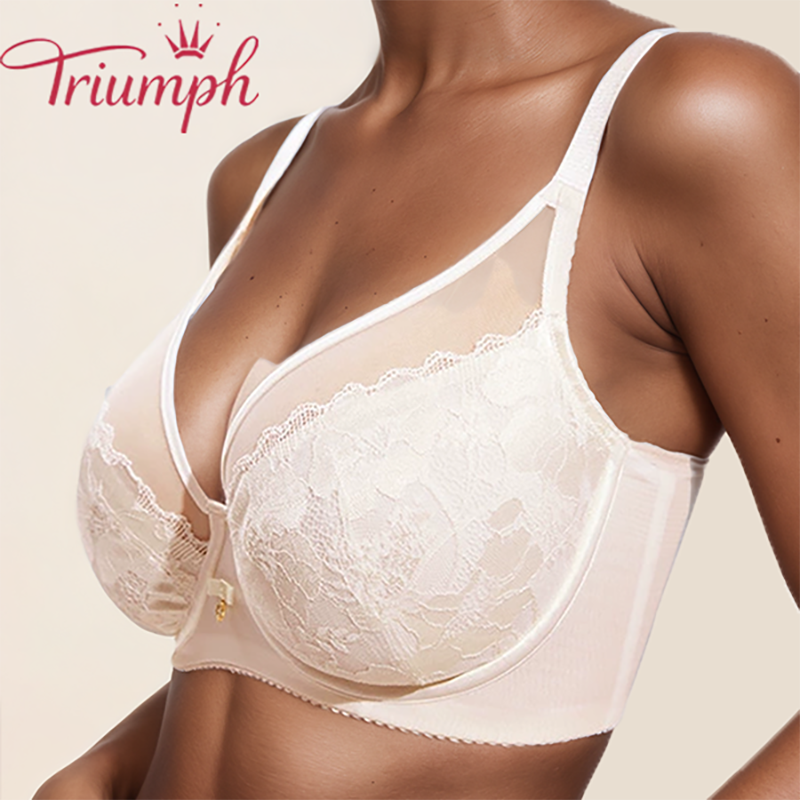 Triumph – 4 sztuki 💎 Starlight Ultracienki biustonosz wyszczuplający w dużym rozmiarze z koronką i pełnymi miseczkami, zapobiegający powstawaniu pęcherzy