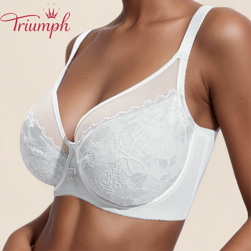 Triumph – 4 sztuki 💎 Starlight Ultracienki biustonosz wyszczuplający w dużym rozmiarze z koronką i pełnymi miseczkami, zapobiegający powstawaniu pęcherzy