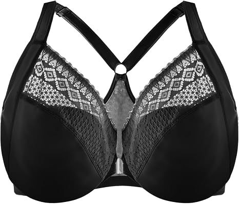 Triumph-4 sztuki ✨Biustonosz Racerback z Zapięciem z Przodu dla Kobiet w Dużych Rozmiarach – Pełne Pokrycie, Koronkowe Wykończenie