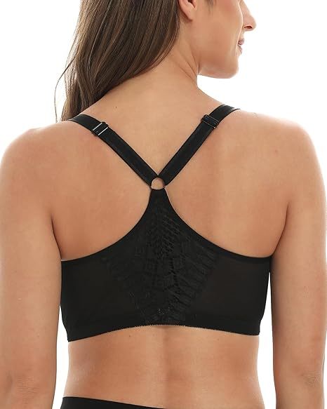 Triumph-4 sztuki ✨Biustonosz Racerback z Zapięciem z Przodu dla Kobiet w Dużych Rozmiarach – Pełne Pokrycie, Koronkowe Wykończenie