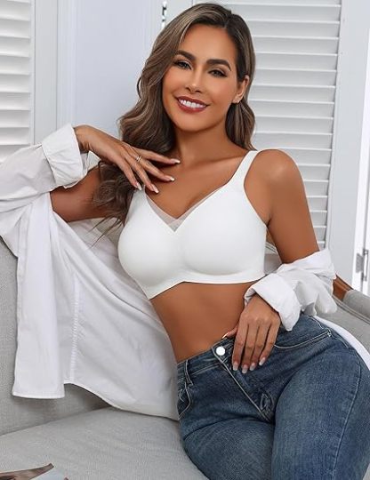 💖Triumph® - 4 sztuki 💖Biustonosz koronkowy bez fiszbin dla kobiet z podwójnym wsparciem, stałymi ramiączkami i pełnym pokryciem