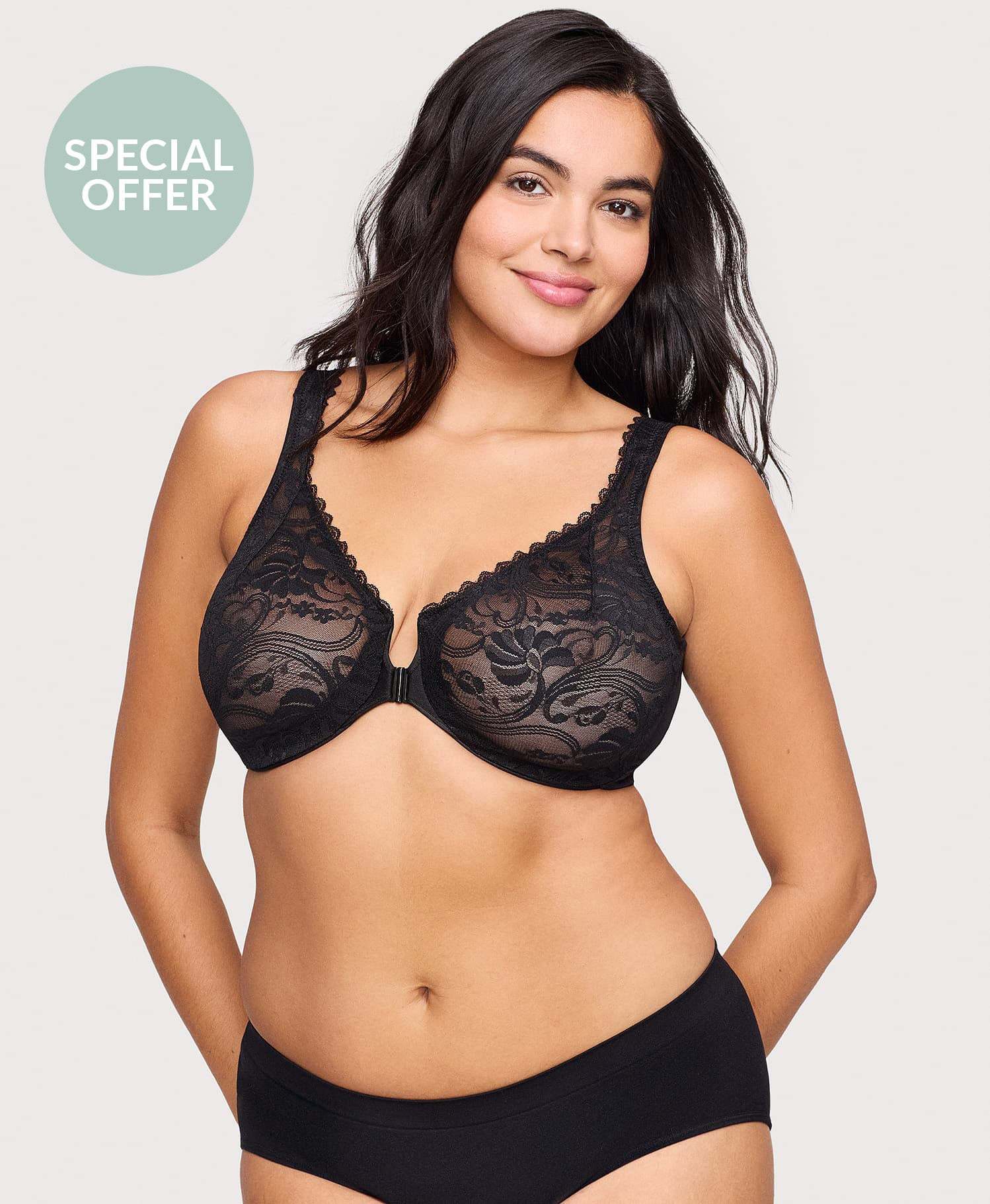 Triumph - (4 sztuki) ✨ Biustonosz z koronki elastycznej zapinany z przodu