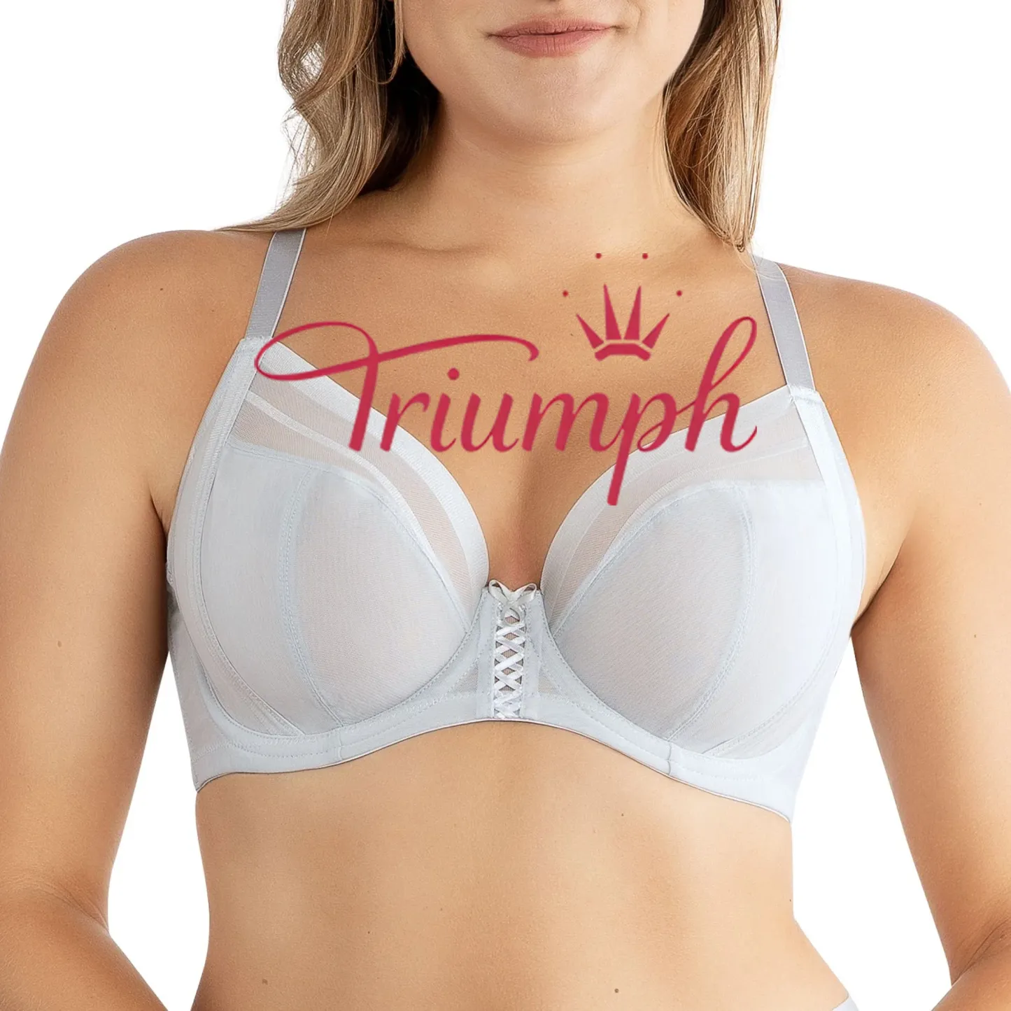 Triumph – 4 sztuki 🎀 Biustonosz damski z siateczki z głębokim dekoltem i fiszbinami, bez podszewki - srebrny