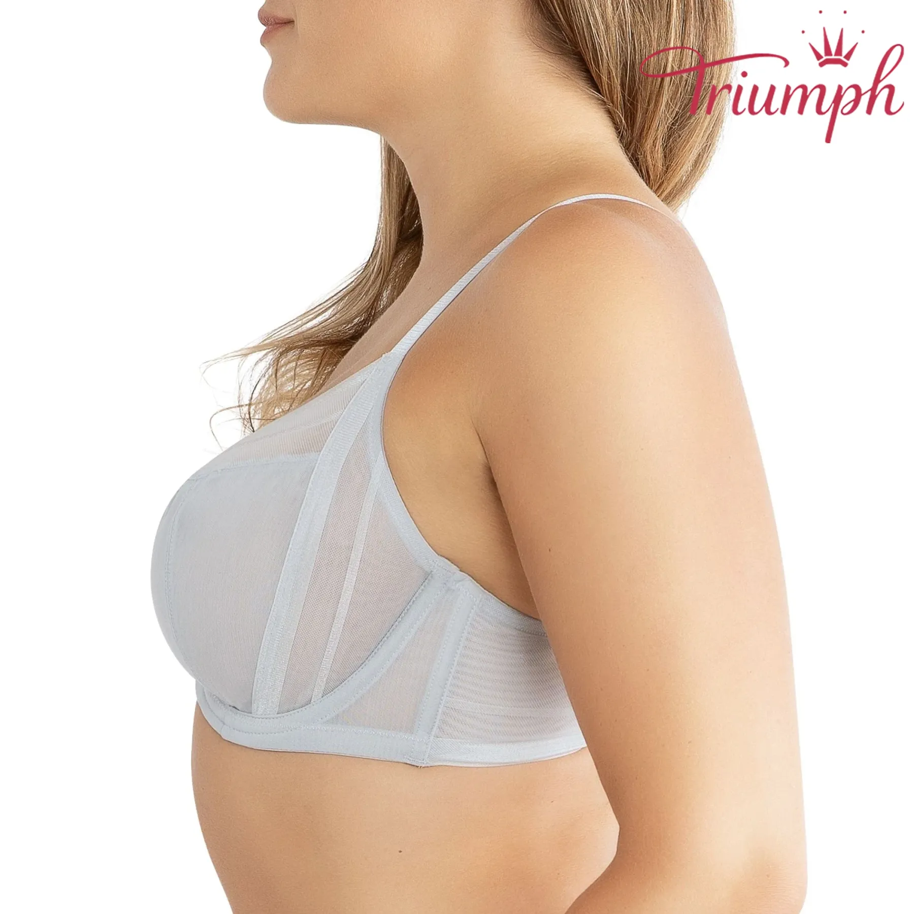 Triumph - (4 sztuki) 👙 Biustonosz damski z siateczki z głębokim dekoltem i fiszbinami, bez podszewki - srebrny