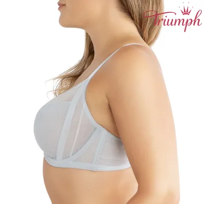 Triumph - (4 sztuki) 👙 Biustonosz damski z siateczki z głębokim dekoltem i fiszbinami, bez podszewki - srebrny