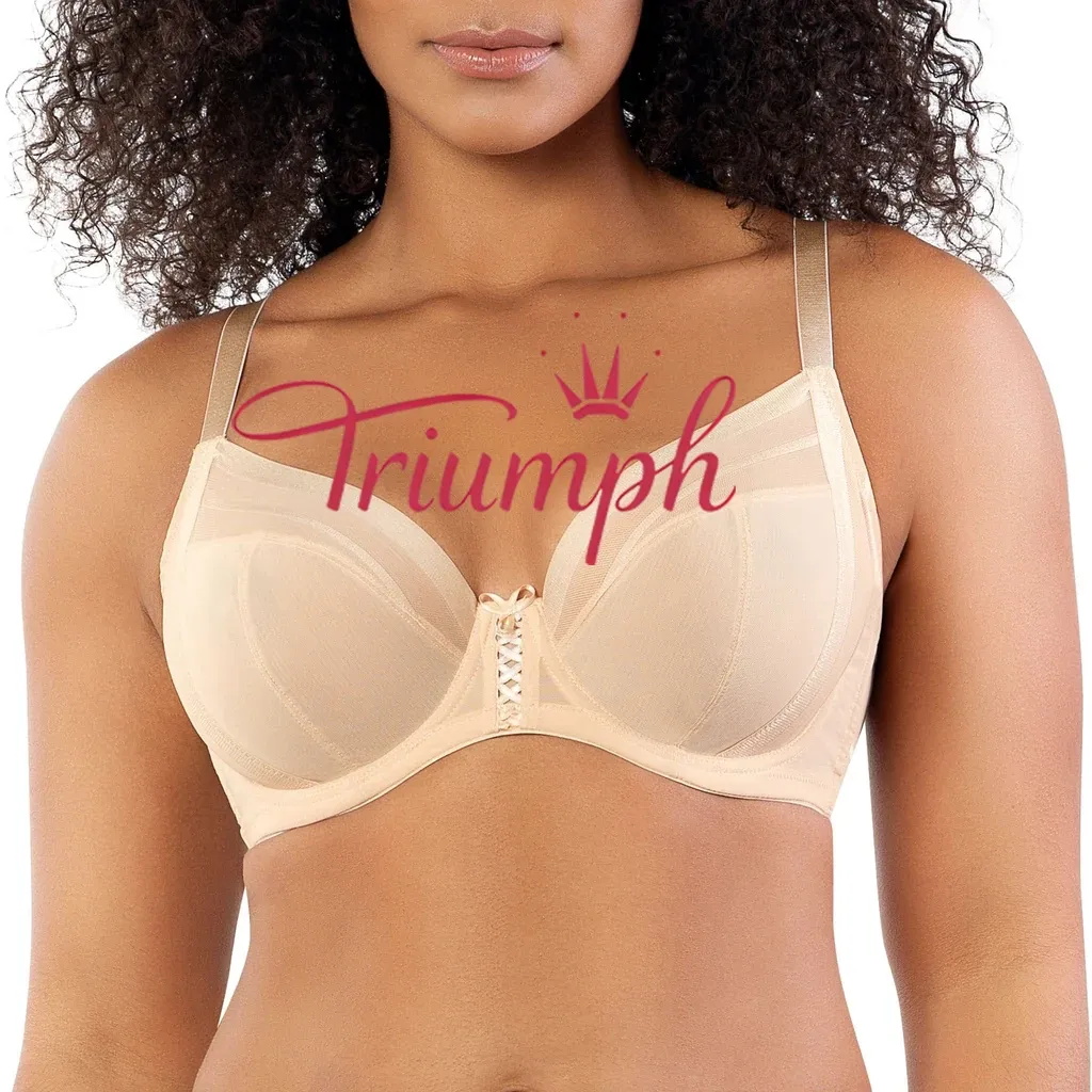 Triumph - (4 sztuki) 👙 Biustonosz damski z siateczki z głębokim dekoltem i fiszbinami, bez podszewki - srebrny