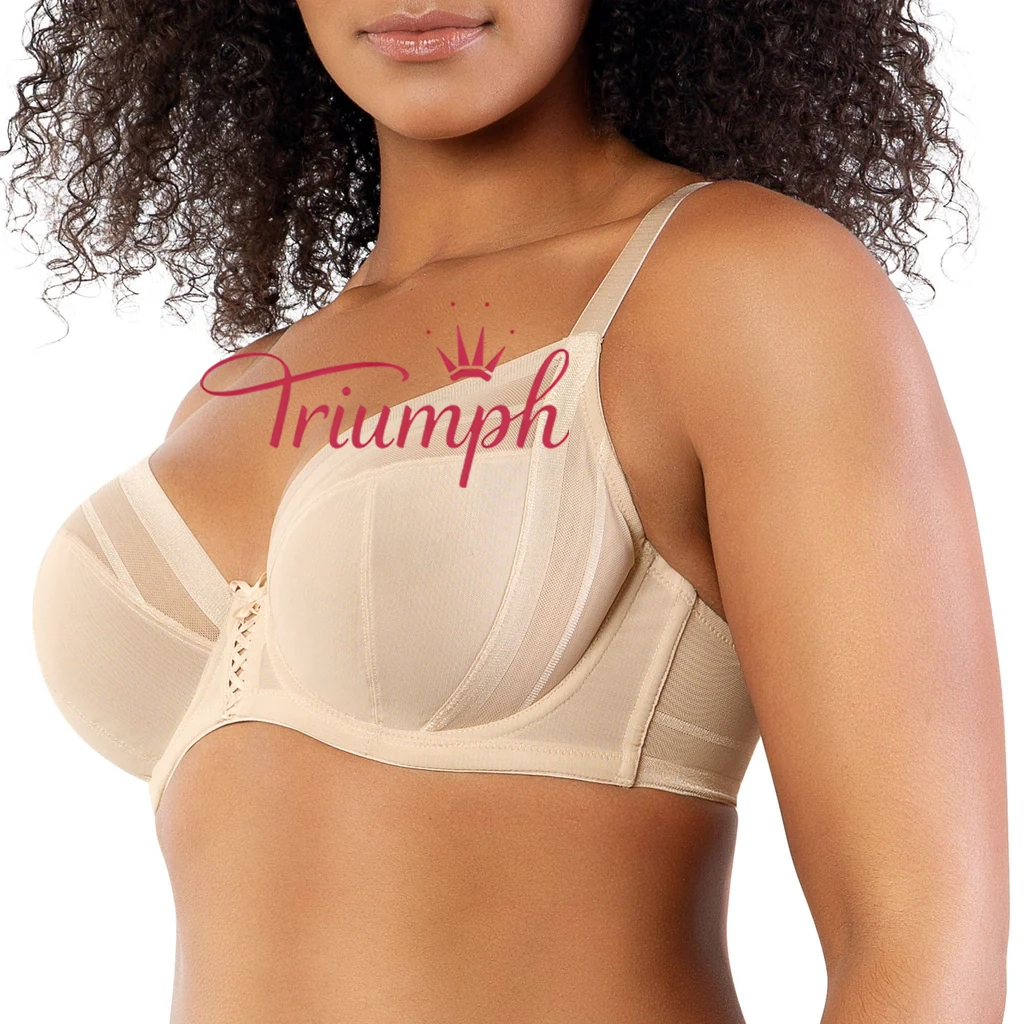 Triumph - (4 sztuki) 👙 Biustonosz damski z siateczki z głębokim dekoltem i fiszbinami, bez podszewki - srebrny