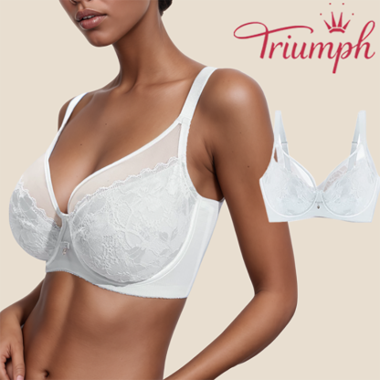 Triumph – 4 sztuki 💎 Starlight Ultracienki biustonosz wyszczuplający w dużym rozmiarze z koronką i pełnymi miseczkami, zapobiegający powstawaniu pęcherzy