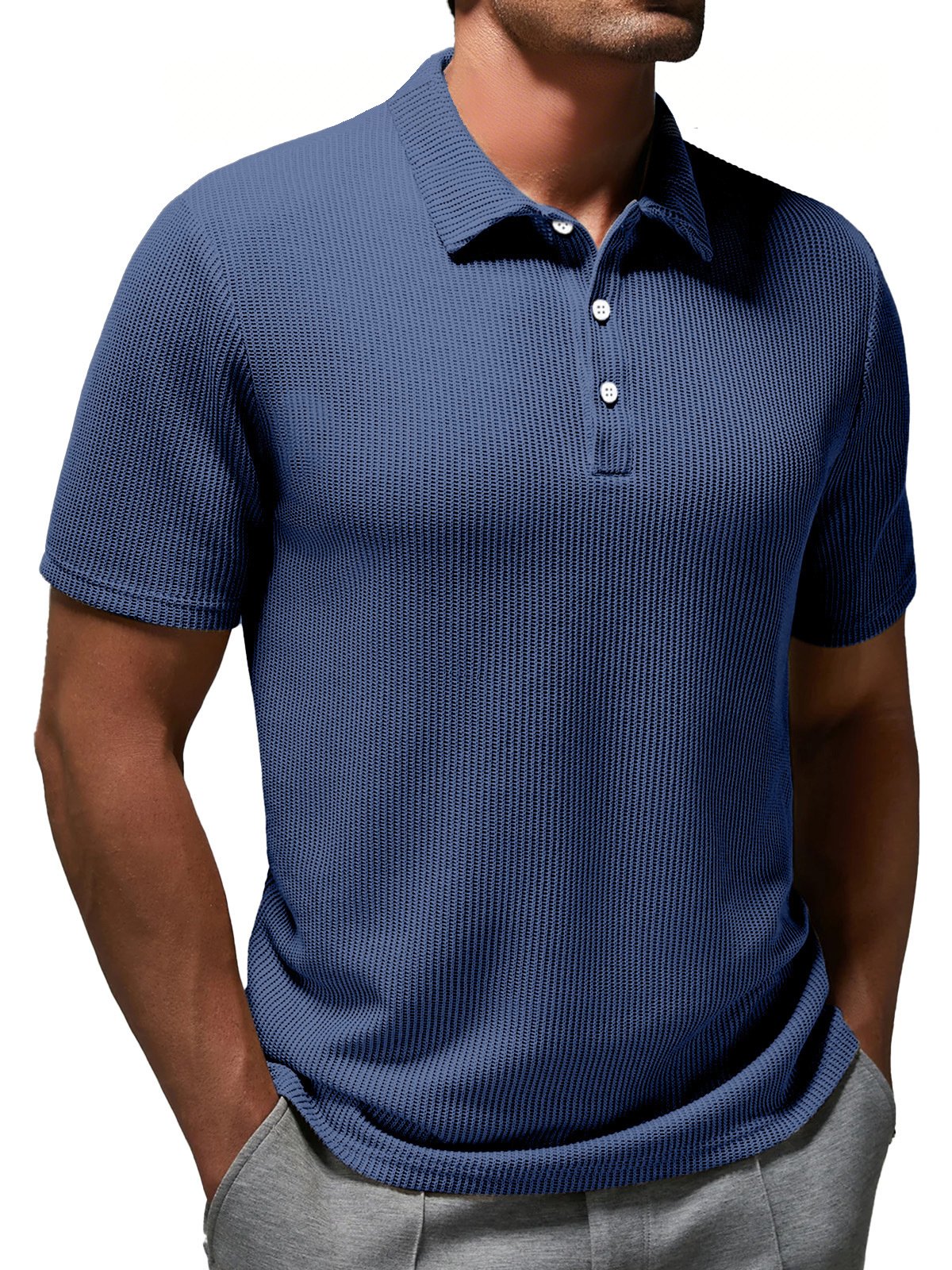 Oakwea® Basic Casual Fashion Solid Color Striped Short Sleeved Polo Shirt Stretch Comfortable Camping Pullover Polo Shirt Big Tall